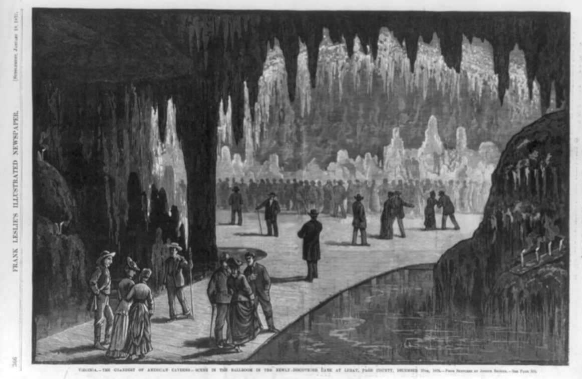 Luray Caverns, Ballroom, Engraving by Joseph Beckett circa 1885 (Library of Congress).